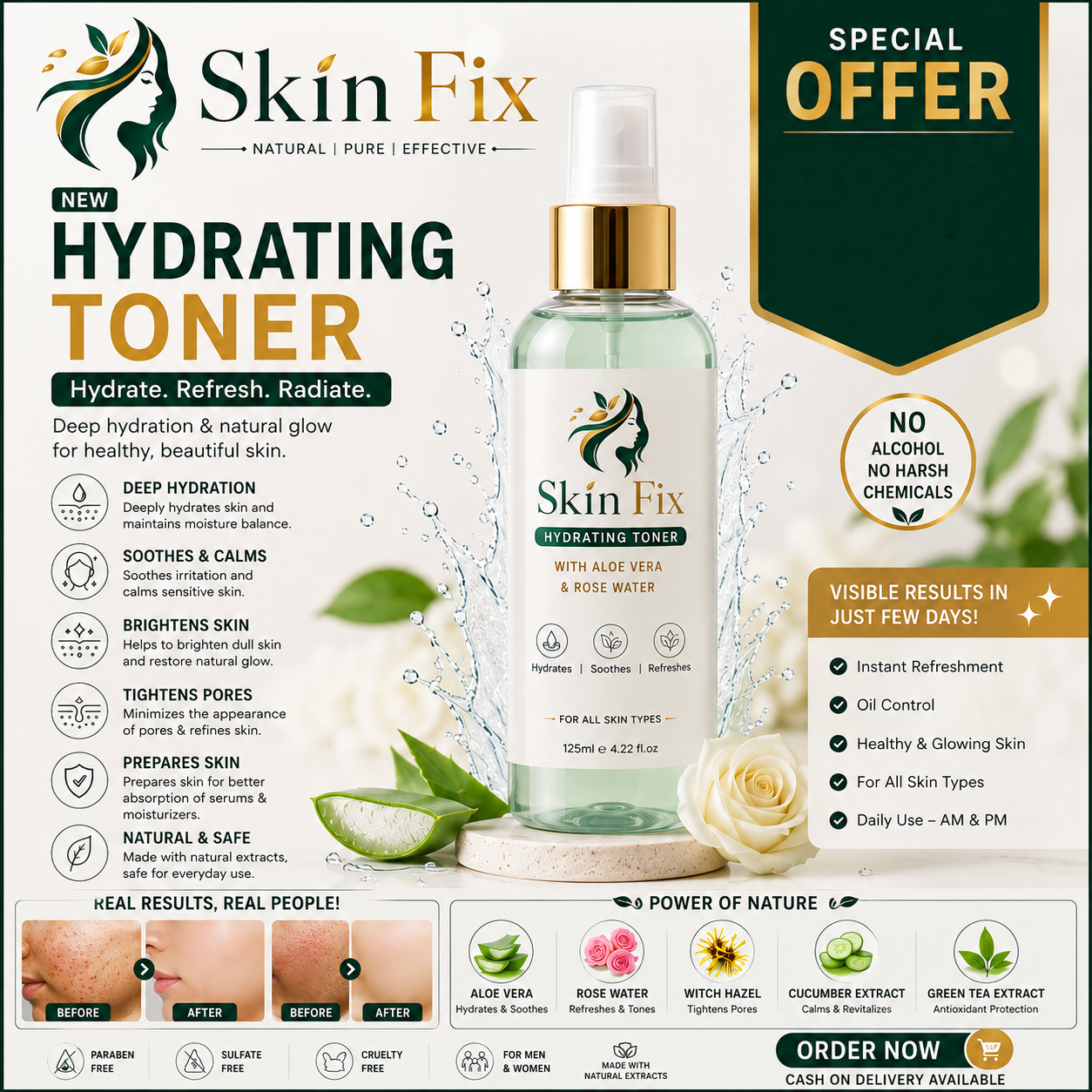 Hydrating Toner – With Aloe Vera & Rose Water